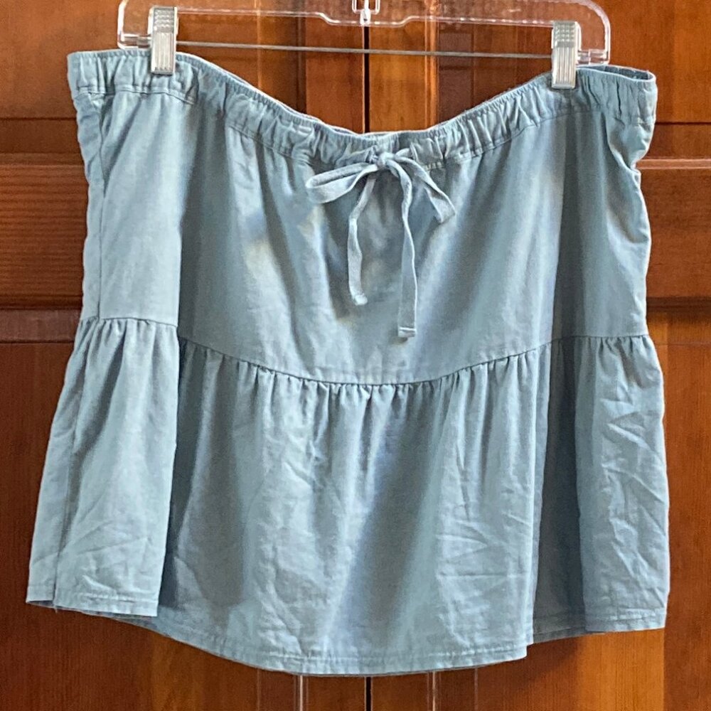 Light Blue Drawstring Cotton Mini Skirt - Size Large - No tags